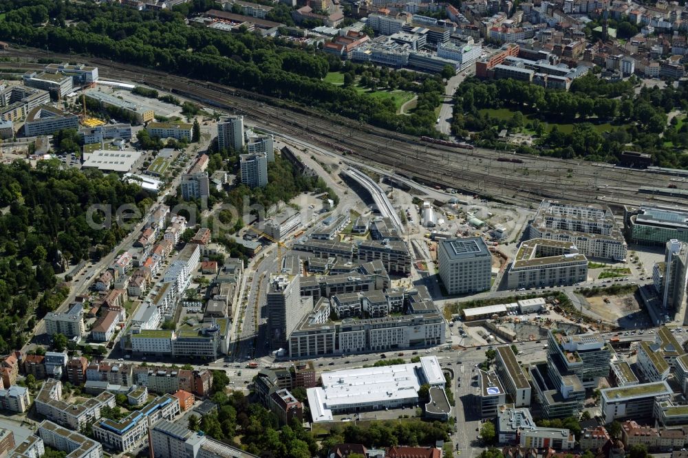 Stuttgart from above - Construction of the new district center and shopping mall Milaneo in the European district of Stuttgart in Baden-Wuerttemberg BW