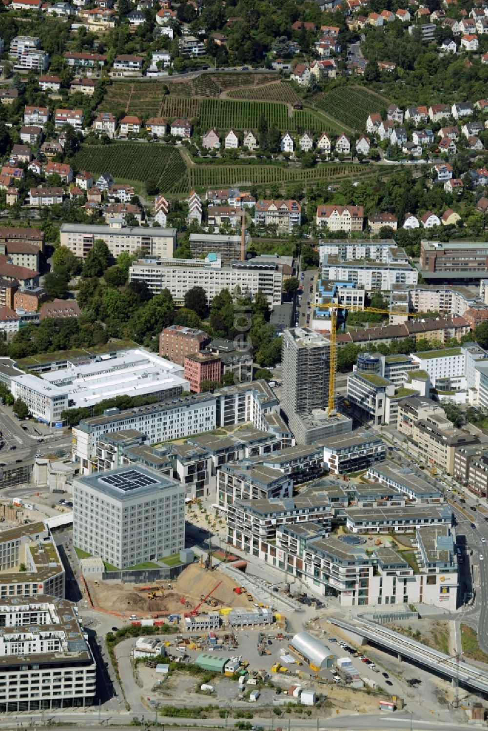 Stuttgart from the bird's eye view: Construction of the new district center and shopping mall Milaneo in the European district of Stuttgart in Baden-Wuerttemberg BW