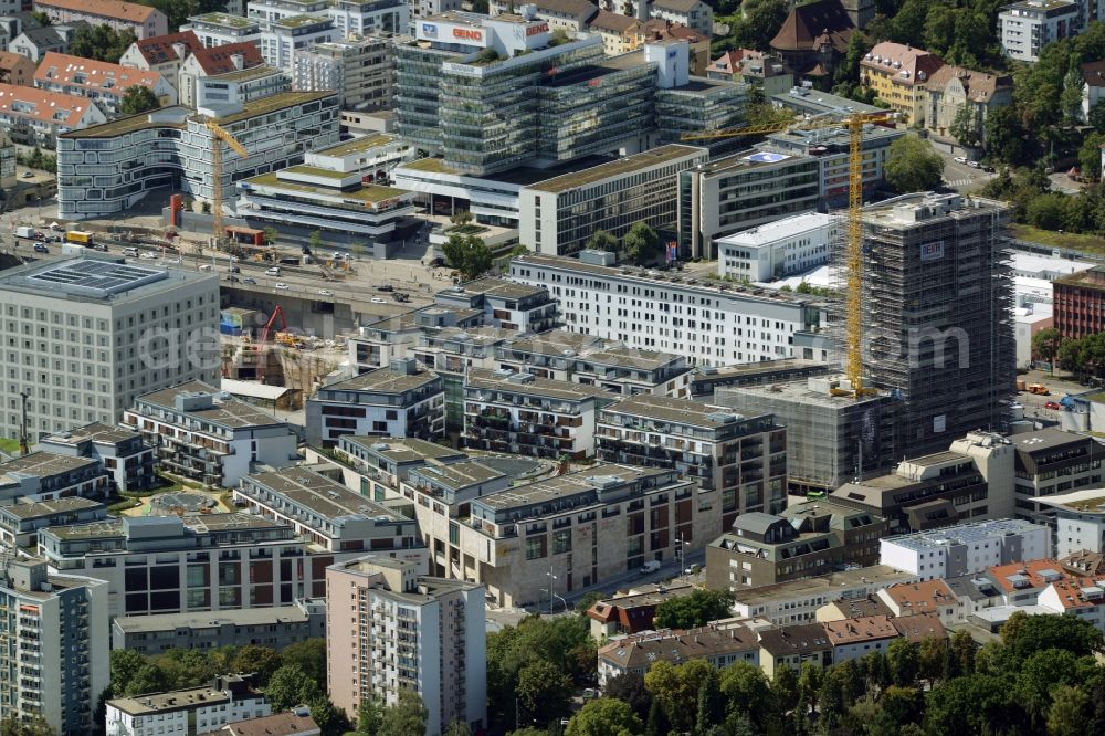 Stuttgart from above - Construction of the new district center and shopping mall Milaneo in the European district of Stuttgart in Baden-Wuerttemberg BW