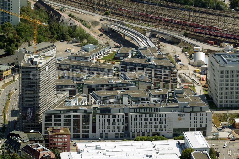 Stuttgart from above - Construction of the new district center and shopping mall Milaneo in the European district of Stuttgart in Baden-Wuerttemberg BW