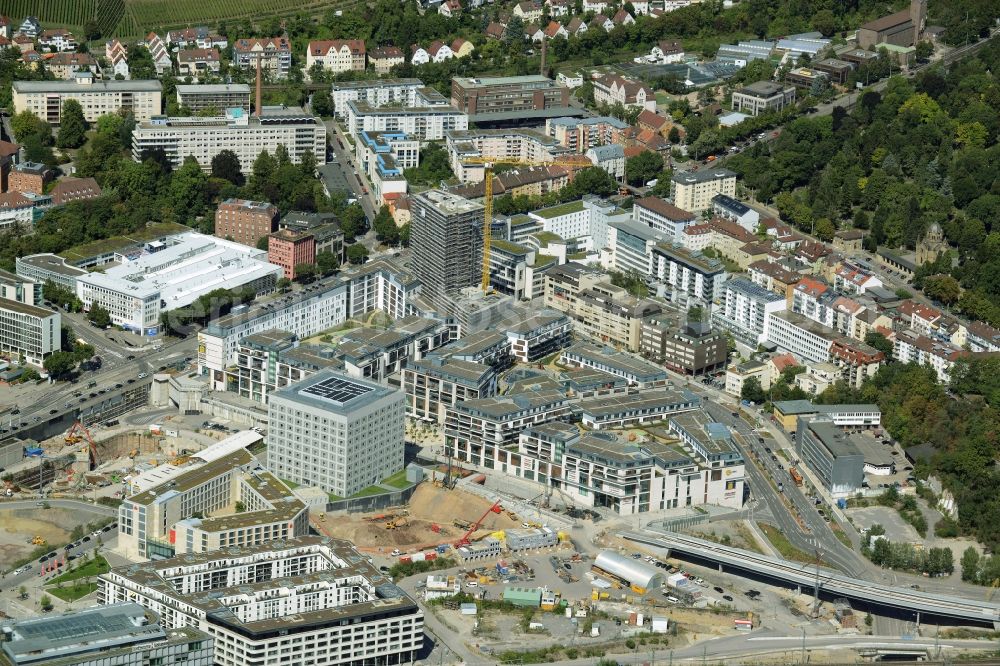 Stuttgart from above - Construction of the new district center and shopping mall Milaneo in the European district of Stuttgart in Baden-Wuerttemberg BW