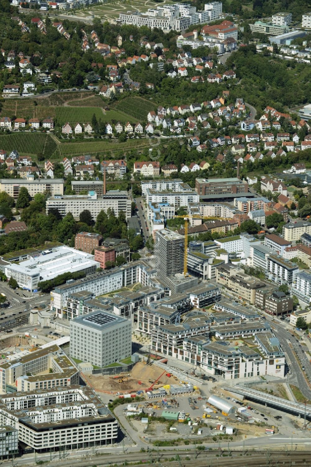 Aerial image Stuttgart - Construction of the new district center and shopping mall Milaneo in the European district of Stuttgart in Baden-Wuerttemberg BW