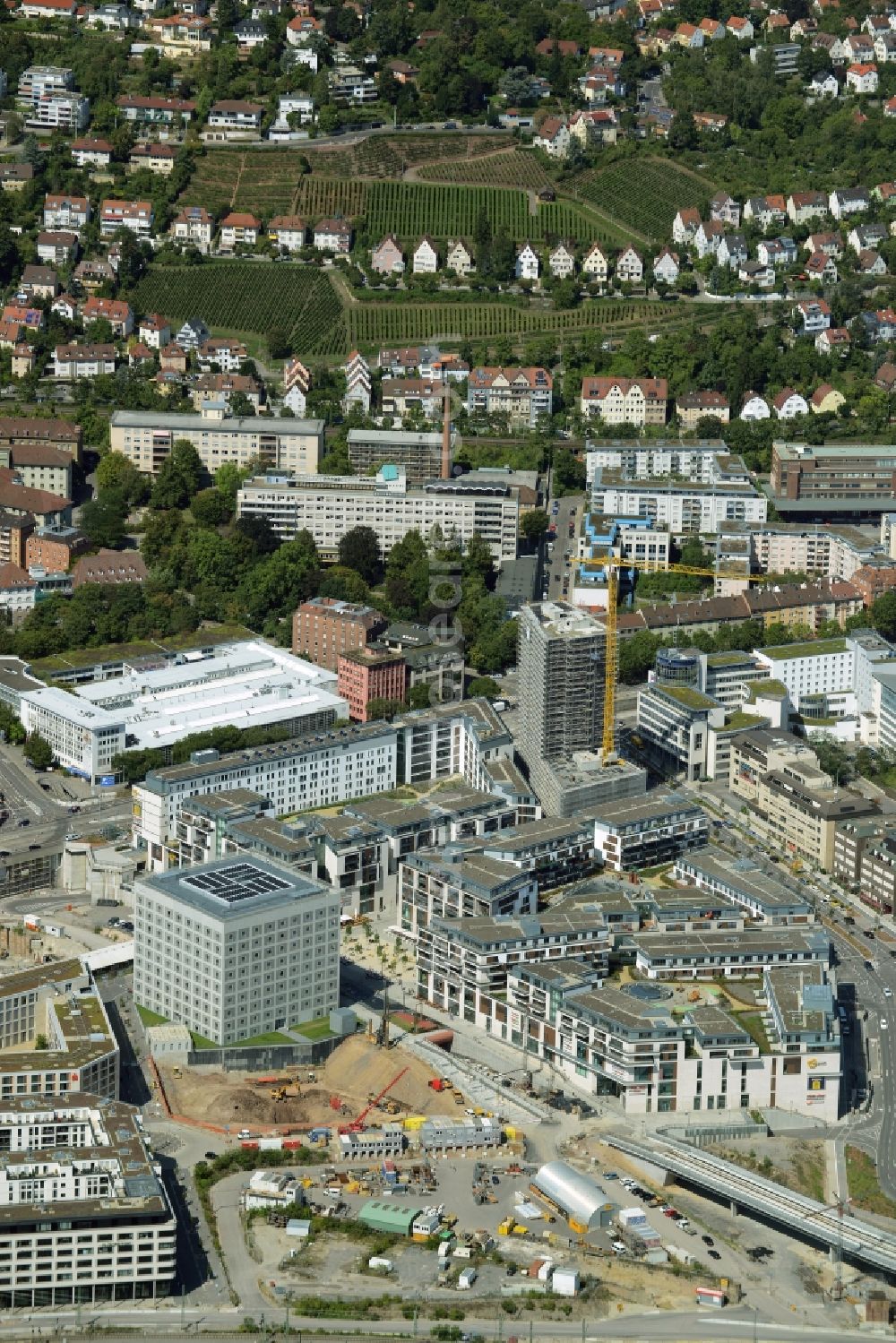 Aerial photograph Stuttgart - Construction of the new district center and shopping mall Milaneo in the European district of Stuttgart in Baden-Wuerttemberg BW