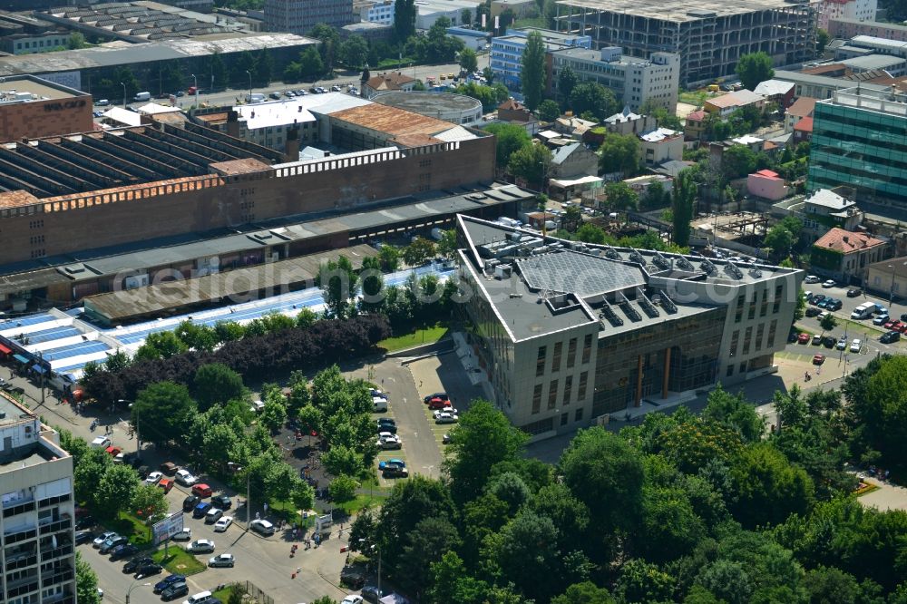 Aerial photograph Bukarest - Construction of the new city administration Primaria Sectorului am Stadtpark Parcul Obor in the city center of the capital, Bucharest, Romania