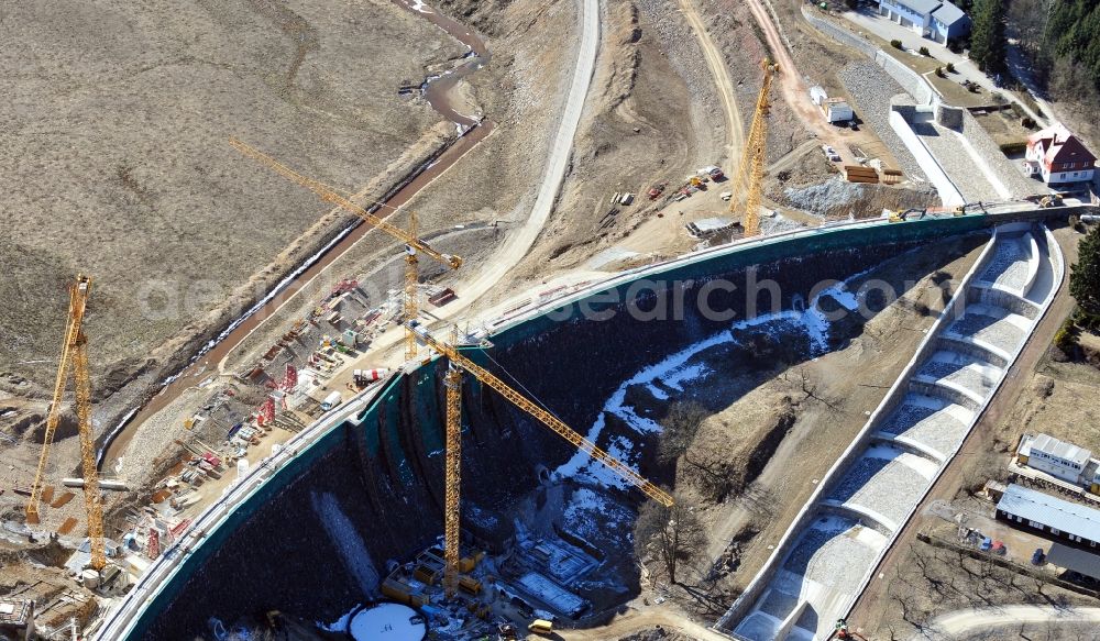 Aerial photograph Klingenberg - Construction site for the reconstruction of the dam wall Wasserkraftwerk Klingenberg in Klingenberg in the state Saxony, Germany