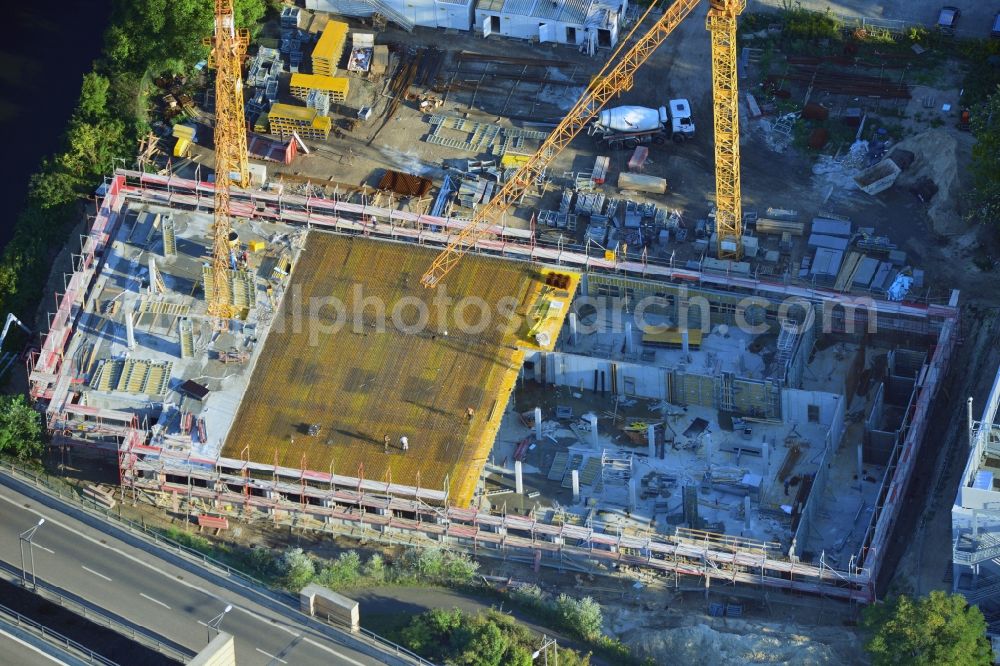 Berlin Neukölln from above - Construction of a new manufacturing sterilization on the premises of BIOTRONIK SE & Co. KG in Woermannkehre in Berlin Neukölln