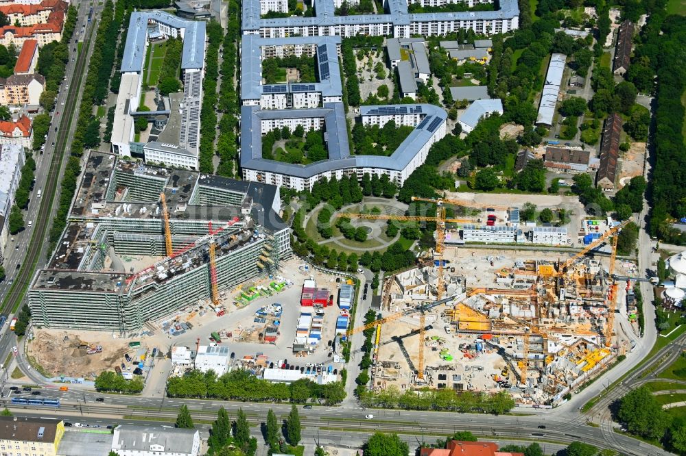 Aerial image München - Construction site for the new building eines Strafjustizzentrum on Schwere-Reiter-Strasse - Emma-Ihrer-Strasse - Anita-Augspurg-Allee in Munich in the state Bavaria, Germany