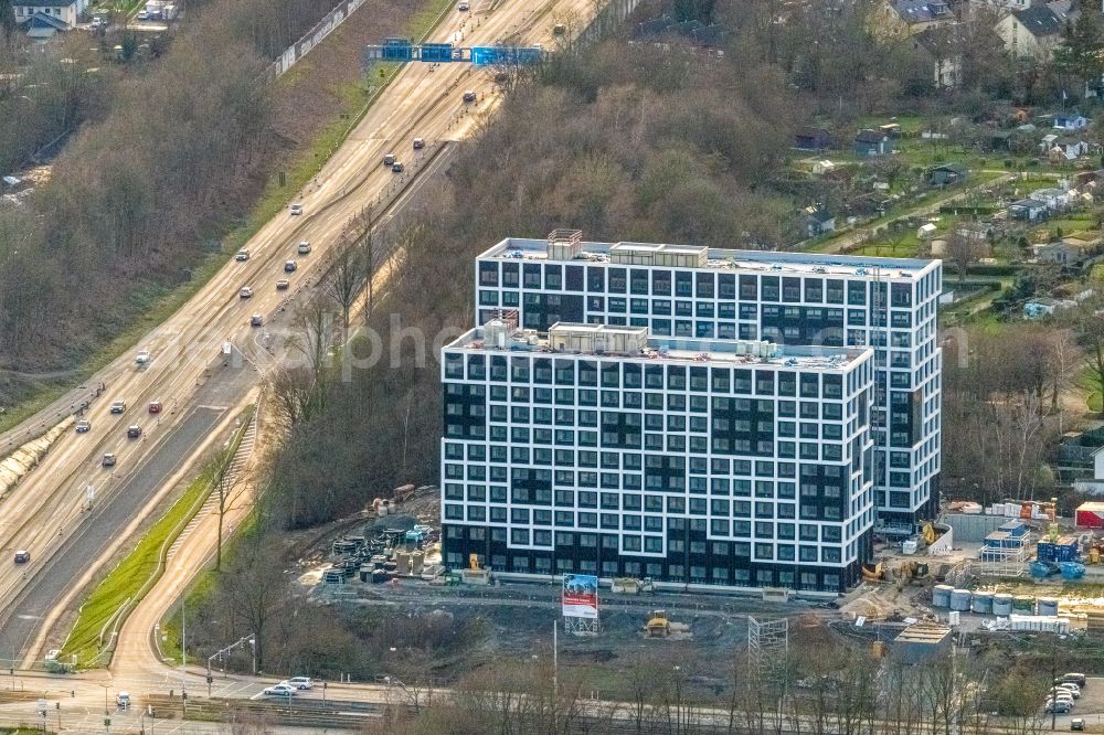 Bochum from the bird's eye view: Construction site of a student dorm Community Campus on street Universitaetsstrasse in the district Wiemelhausen in Bochum at Ruhrgebiet in the state North Rhine-Westphalia, Germany