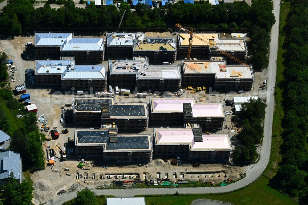 Neubiberg from above - Construction site of a student dorm on Werner-Heisenberg-Weg in the district Unterbiberg in Neubiberg in the state Bavaria, Germany