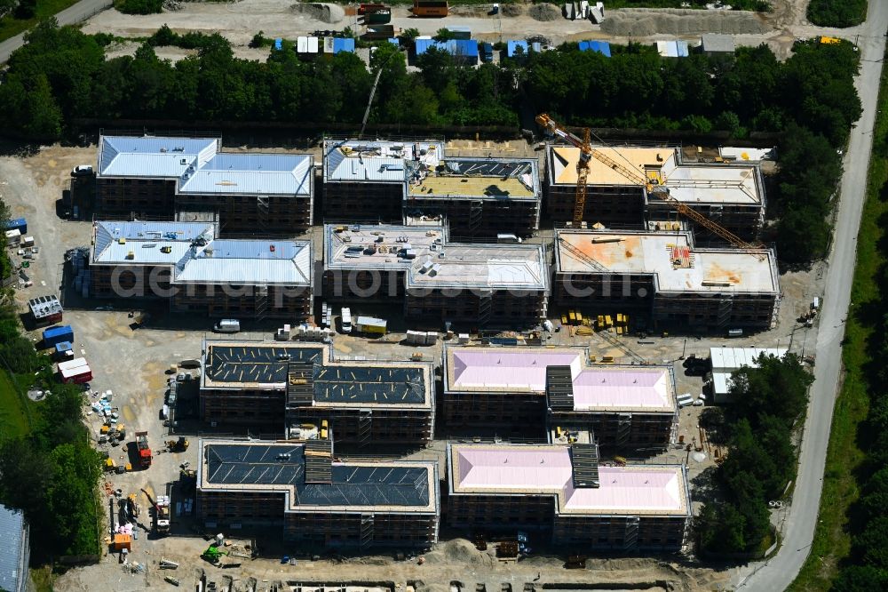 Neubiberg from the bird's eye view: Construction site of a student dorm on Werner-Heisenberg-Weg in the district Unterbiberg in Neubiberg in the state Bavaria, Germany