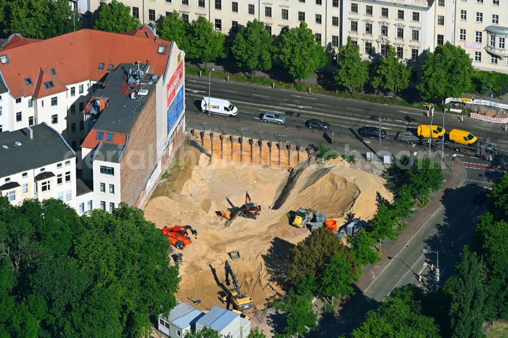 Aerial image Magdeburg - Construction site of a student dorm LenneQuartier on Carl-Miller-Strasse corner Halberstaedter Strasse in Magdeburg in the state Saxony-Anhalt, Germany