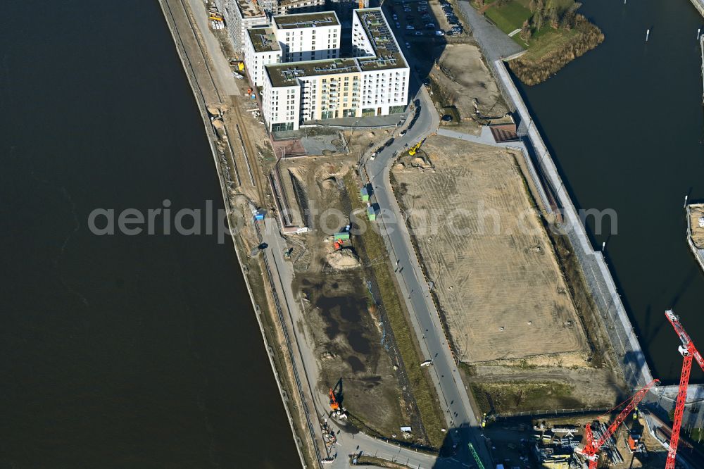 Aerial image Hamburg - Construction site for the new construction of a student dormitory - TIDE building with the UBS Digital Art Museum on Kirchenpauerstrasse in the HafenCity district of Hamburg, Germany