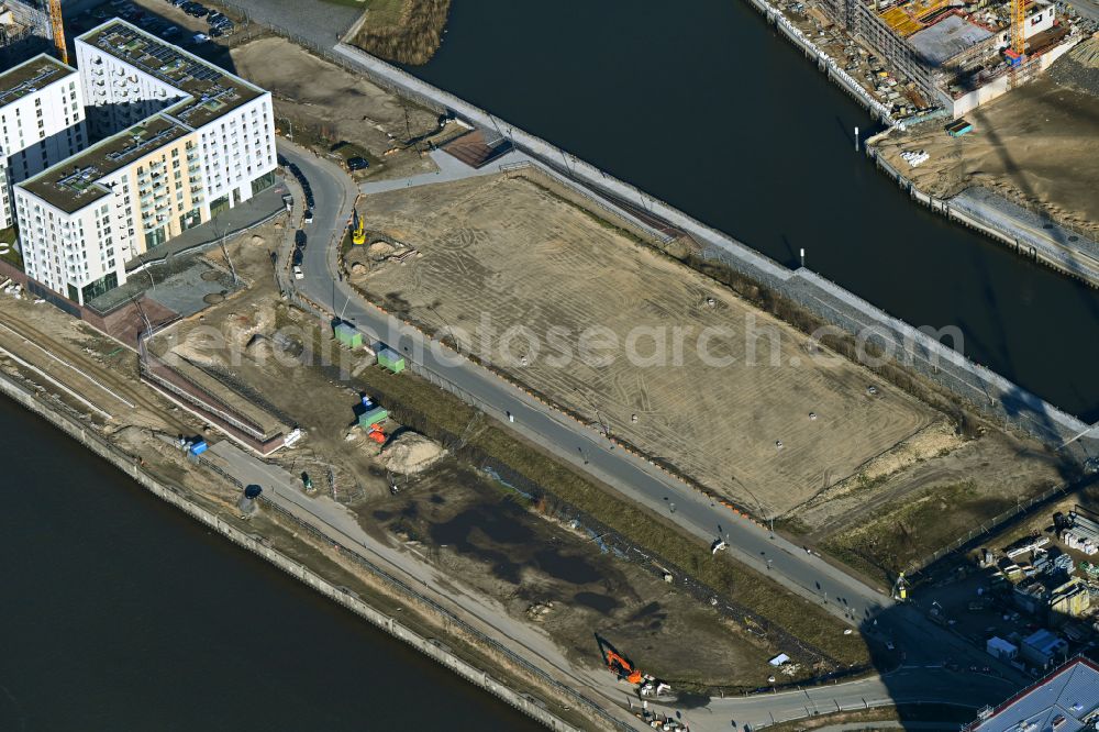 Aerial photograph Hamburg - Construction site for the new construction of a student dormitory - TIDE building with the UBS Digital Art Museum on Kirchenpauerstrasse in the HafenCity district of Hamburg, Germany