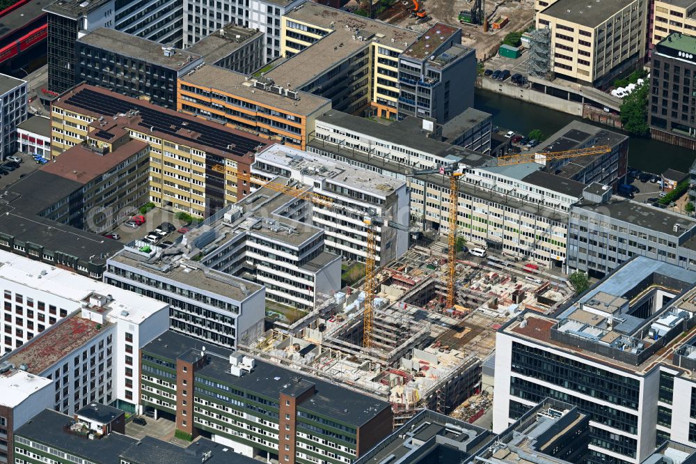 Aerial image Hamburg - Construction site of a student dorm on Sachsenstrasse - Wendenstrasse in the district Hammerbrook in Hamburg, Germany