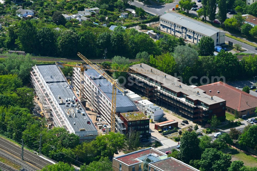 Aerial photograph Berlin - Construction site of a student dorm Studierendendorf EBA51 on street Eichbuschallee in the district Plaenterwald in Berlin, Germany