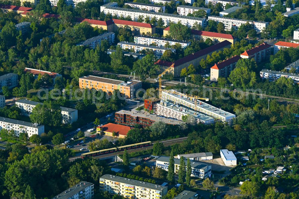 Aerial photograph Berlin - Construction site of a student dorm Studierendendorf EBA51 on street Eichbuschallee in the district Plaenterwald in Berlin, Germany