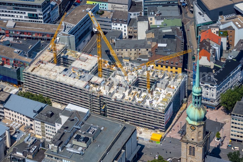 Dortmund from the bird's eye view: Construction site of a student dorm Studentenwohnhaus BaseCamp on Kampstrasse in downtown in Dortmund in the state North Rhine-Westphalia, Germany