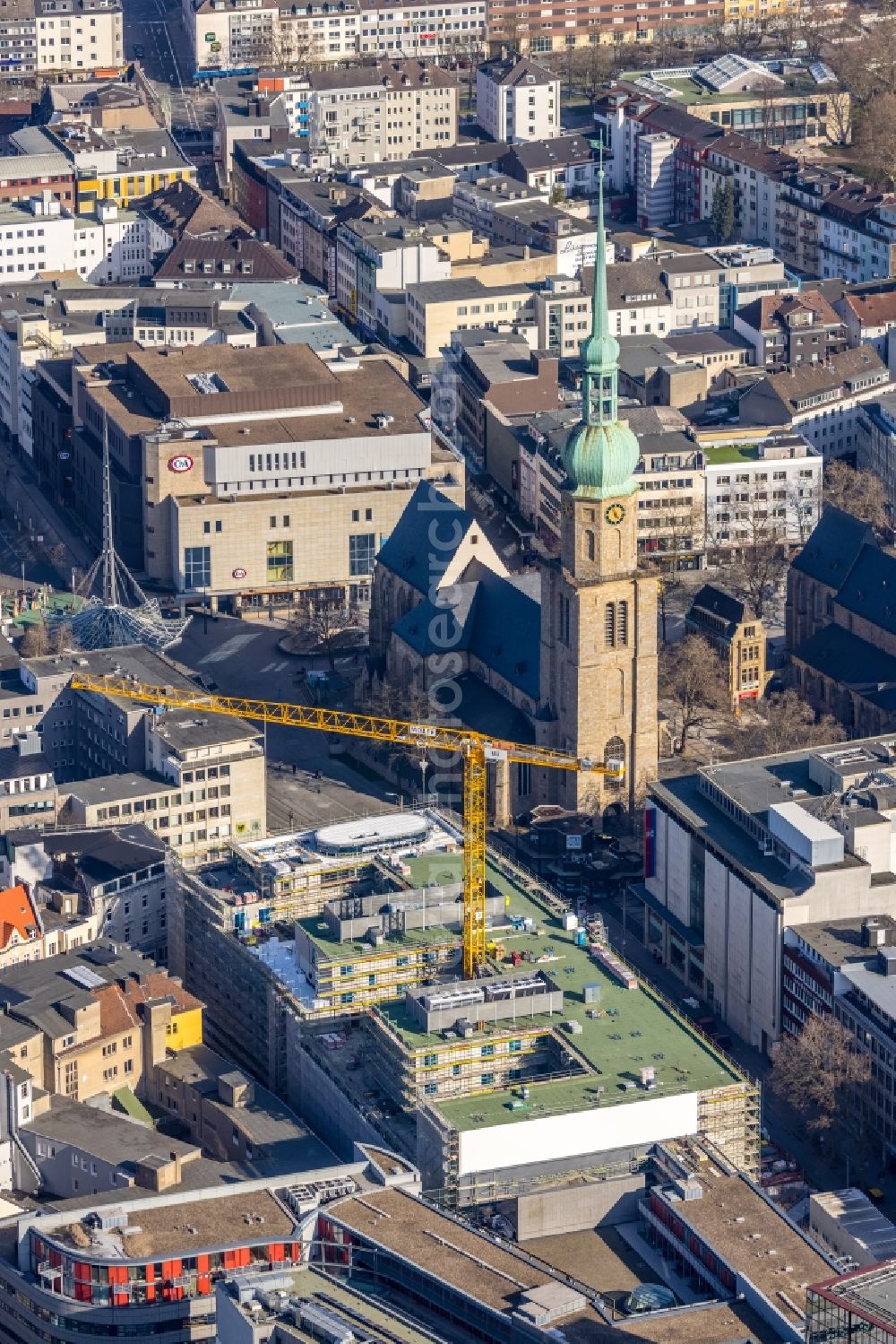 Aerial image Dortmund - Construction site of a student dorm Studentenwohnhaus BaseCamp on Kampstrasse in downtown in Dortmund in the state North Rhine-Westphalia, Germany