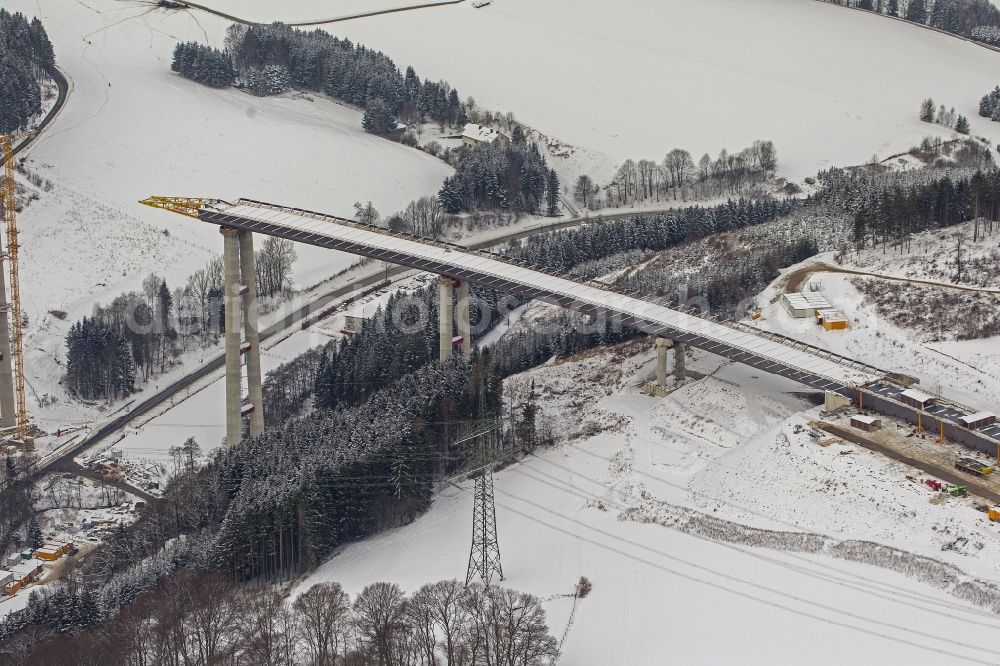 Aerial image Bestwig - Viaduct Nuttlar under construction overlooking the municipality Bestwig in North Rhine-Westphalia