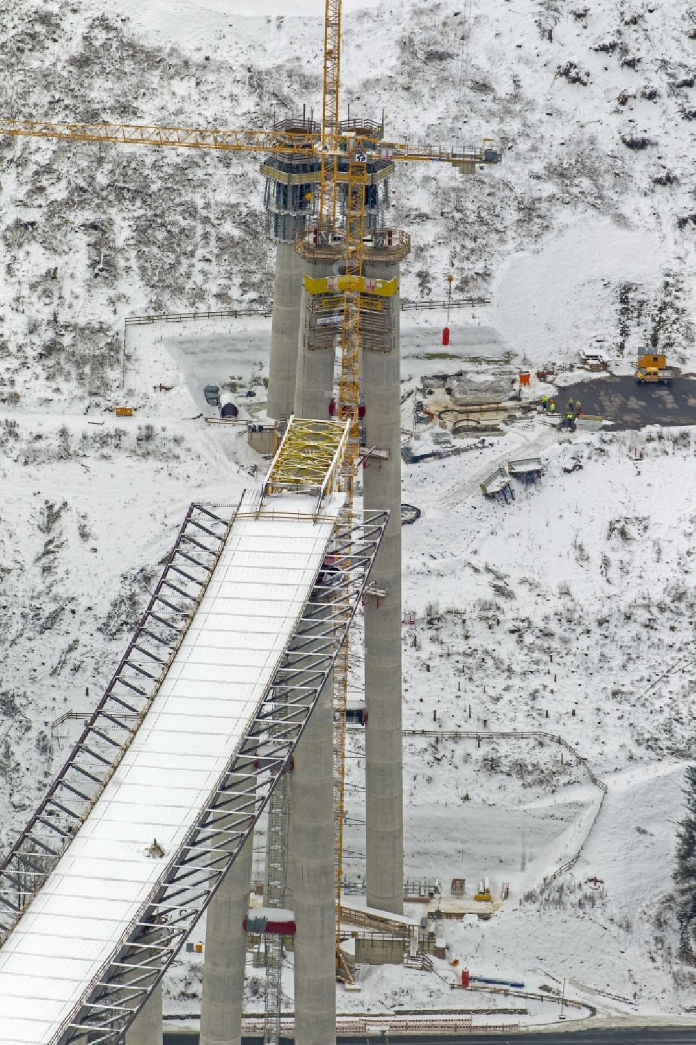 Aerial image Bestwig - Viaduct Nuttlar under construction overlooking the municipality Bestwig in North Rhine-Westphalia