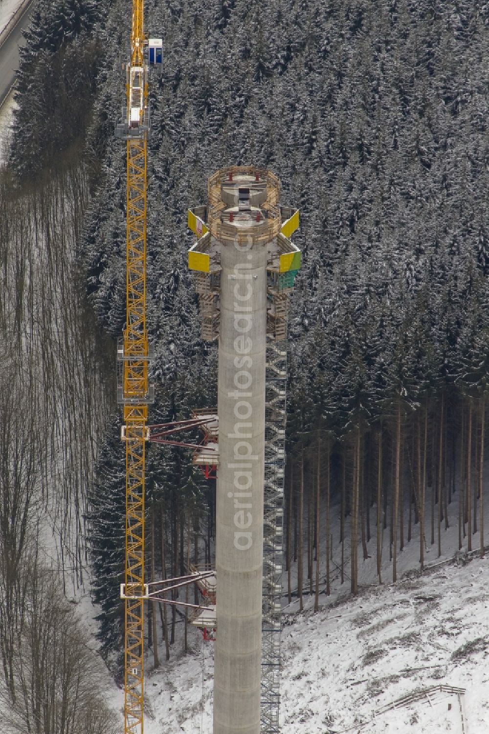 Aerial image Bestwig - Viaduct Nuttlar under construction overlooking the municipality Bestwig in North Rhine-Westphalia