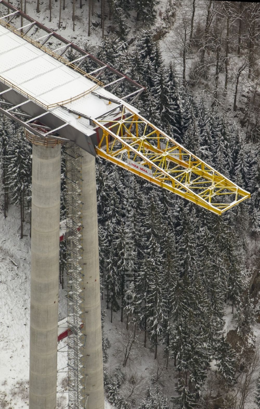 Bestwig from above - Viaduct Nuttlar under construction overlooking the municipality Bestwig in North Rhine-Westphalia