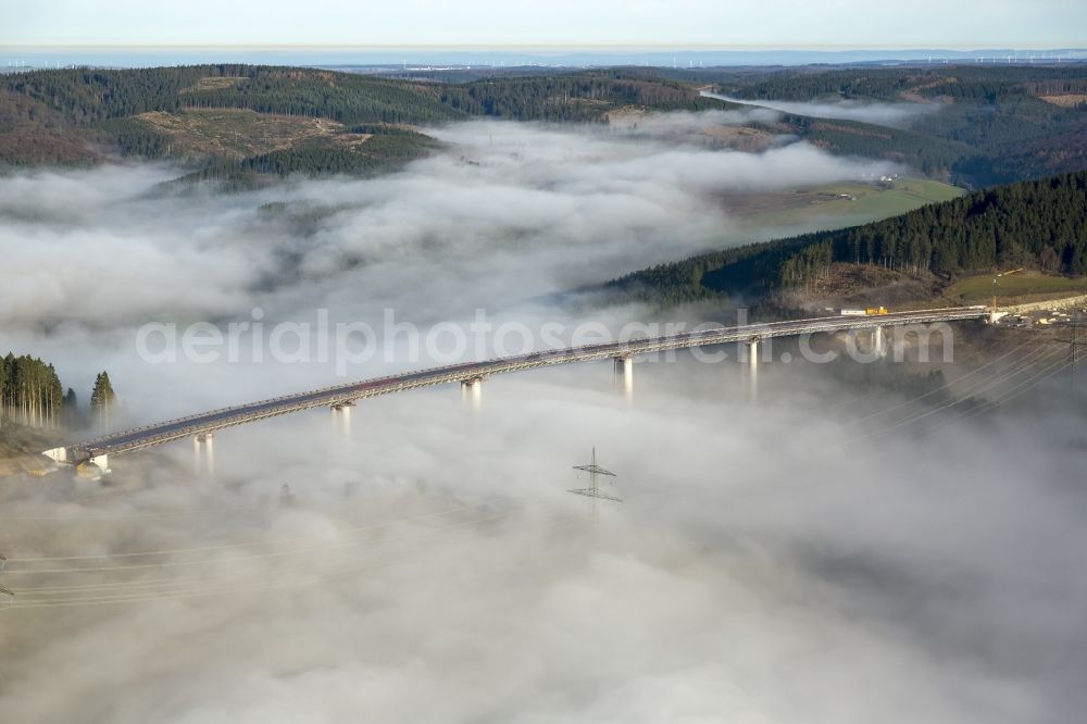 Aerial image Rüthen - Viaduct Nuttlar under construction overlooking the municipality Bestwig in North Rhine-Westphalia