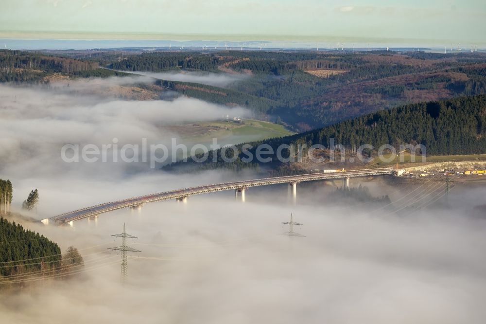 Aerial photograph Rüthen - Viaduct Nuttlar under construction overlooking the municipality Bestwig in North Rhine-Westphalia