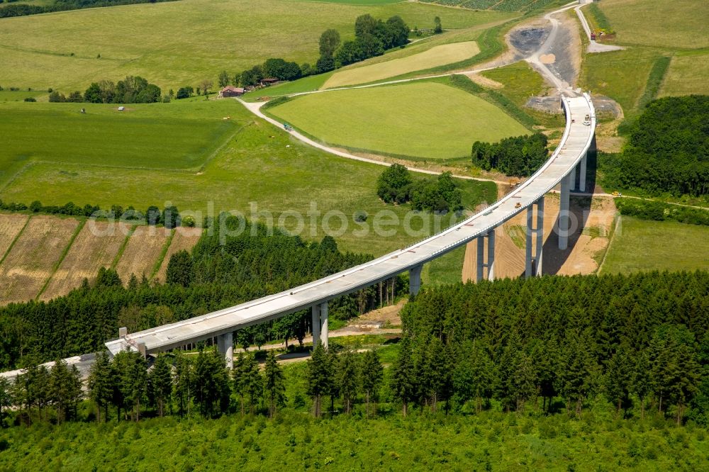 Aerial photograph Bestwig - Viaduct Nuttlar under construction overlooking the municipality Bestwig in North Rhine-Westphalia