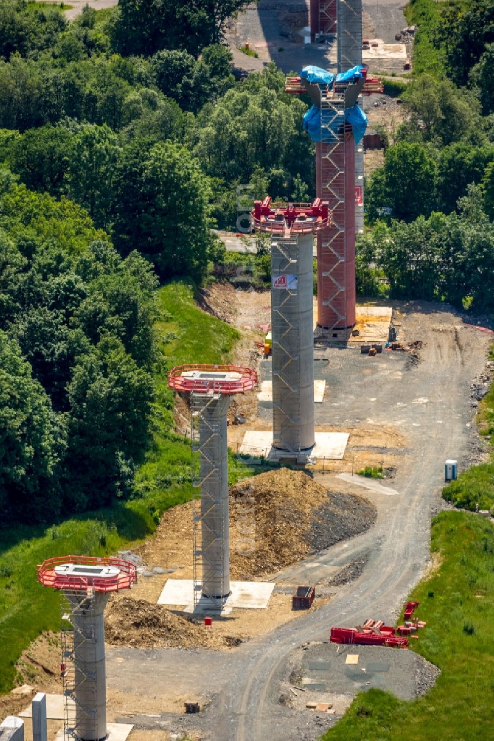 Bestwig from the bird's eye view: Viaduct Nuttlar under construction overlooking the municipality Bestwig in North Rhine-Westphalia