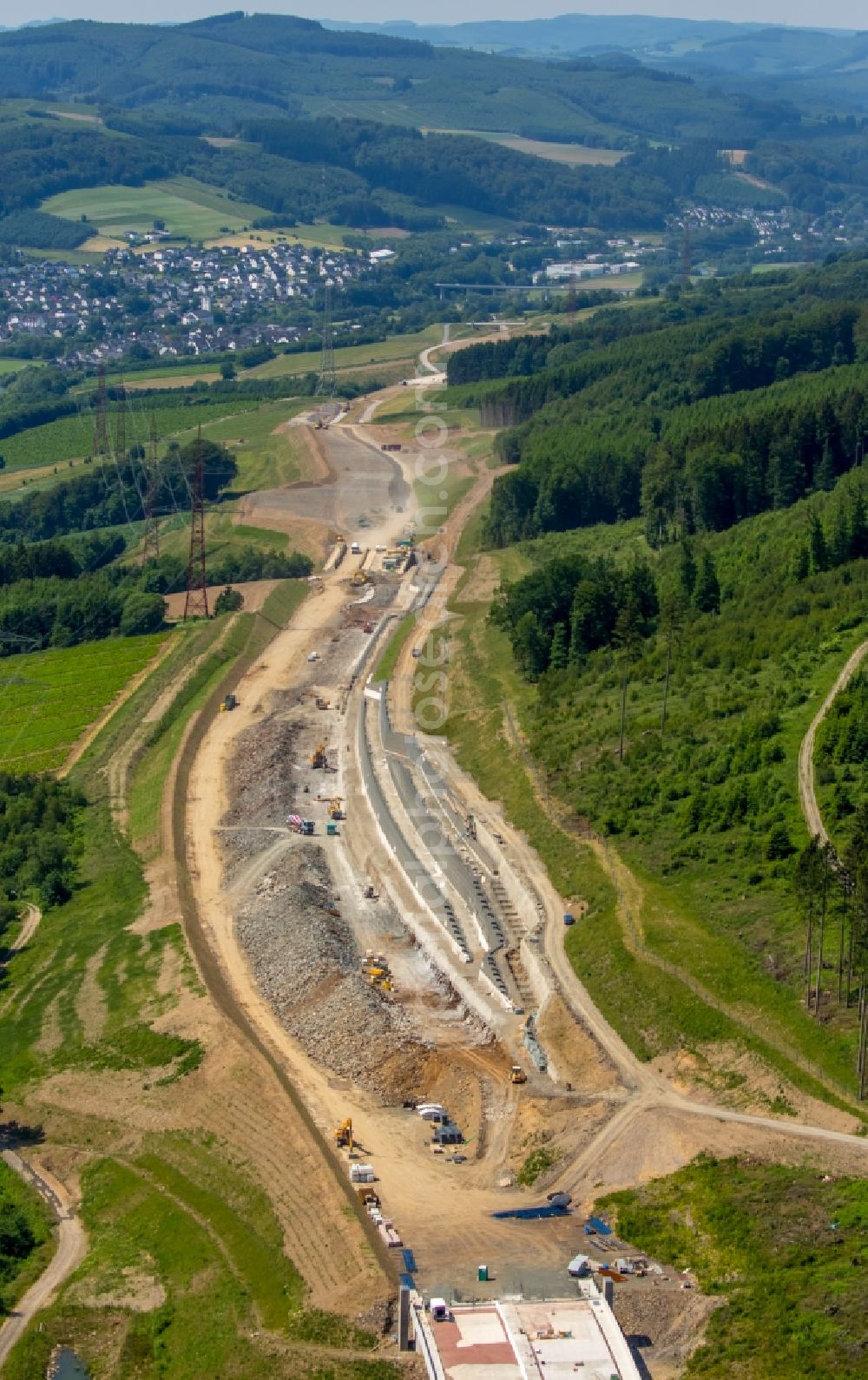 Aerial image Bestwig - Viaduct Nuttlar under construction overlooking the municipality Bestwig in North Rhine-Westphalia