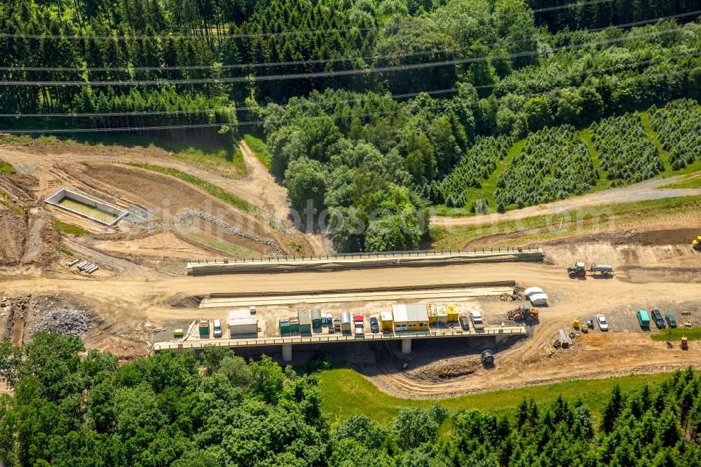 Aerial photograph Bestwig - Viaduct Nuttlar under construction overlooking the municipality Bestwig in North Rhine-Westphalia