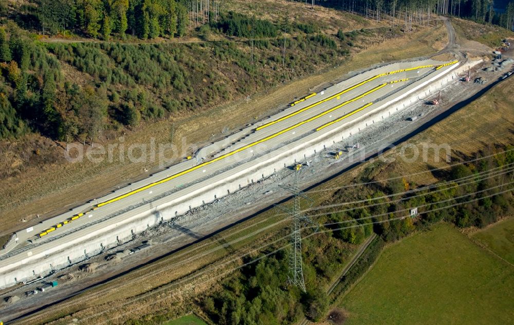 Bestwig from above - Viaduct Nuttlar under construction overlooking the municipality Bestwig in North Rhine-Westphalia