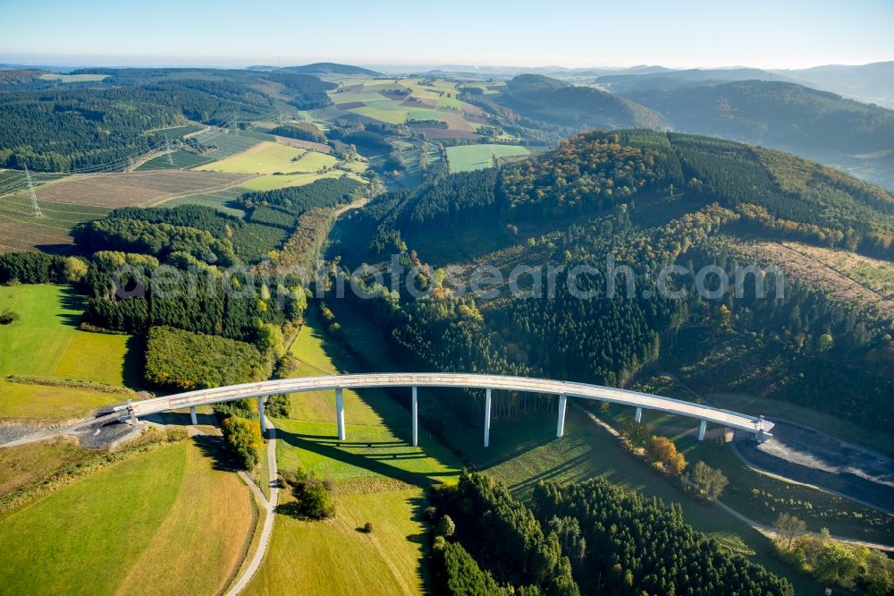 Aerial photograph Bestwig - Viaduct Nuttlar under construction overlooking the municipality Bestwig in North Rhine-Westphalia