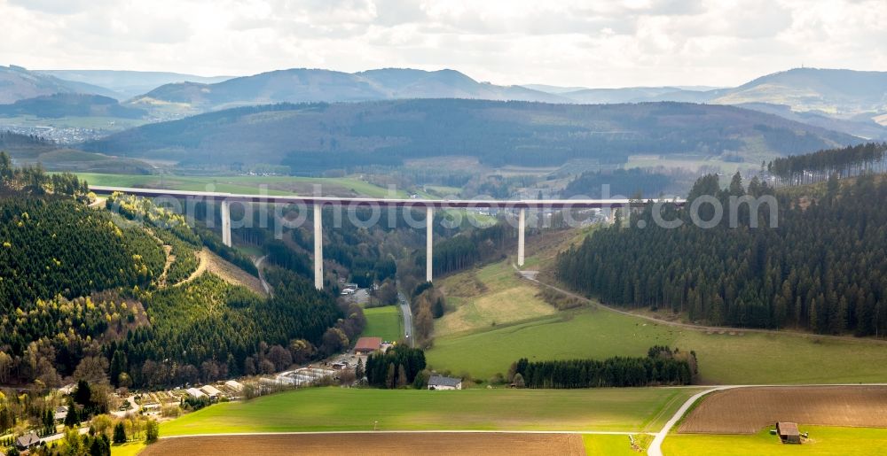 Aerial photograph Bestwig - Viaduct Nuttlar under construction overlooking the municipality Bestwig in North Rhine-Westphalia