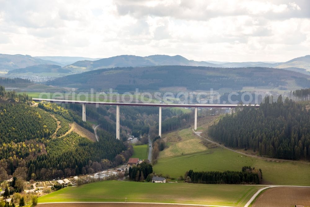 Bestwig from above - Viaduct Nuttlar under construction overlooking the municipality Bestwig in North Rhine-Westphalia