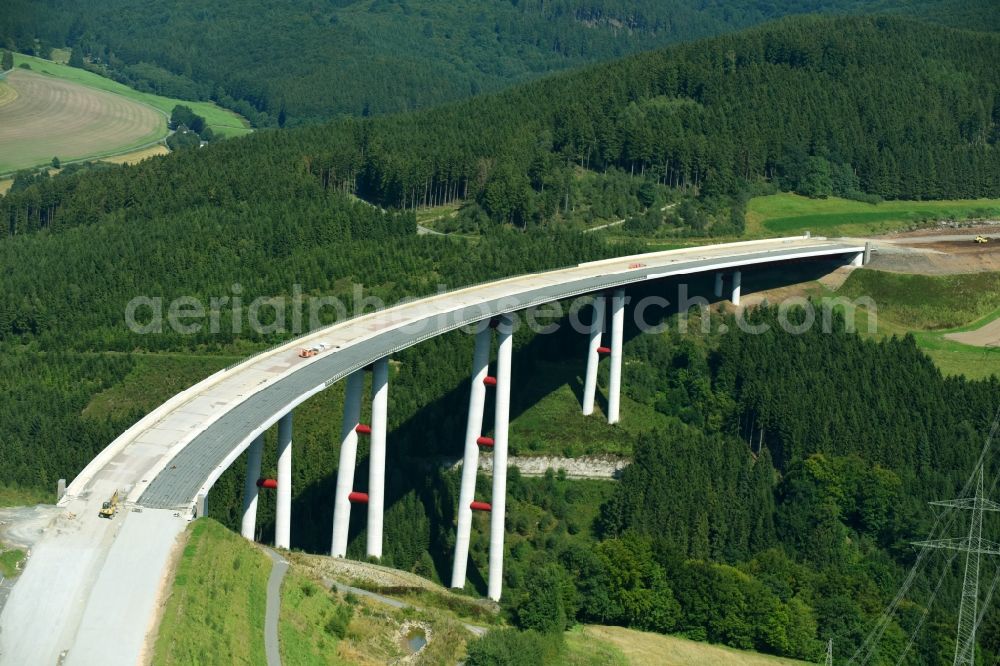 Aerial photograph Bestwig - Viaduct Nuttlar under construction overlooking the municipality Bestwig in North Rhine-Westphalia