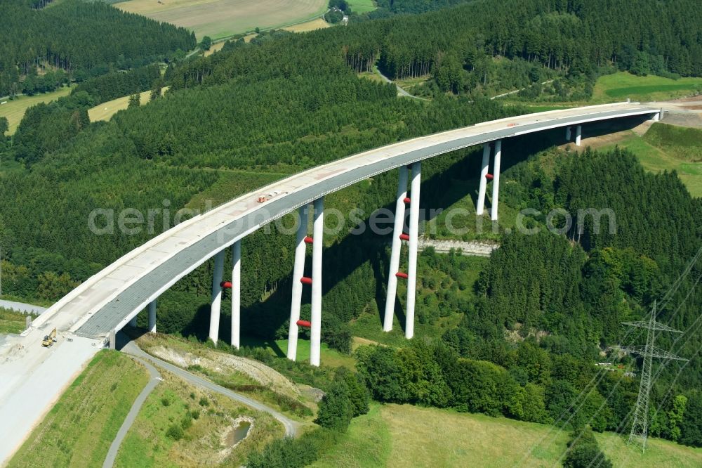 Bestwig from above - Viaduct Nuttlar under construction overlooking the municipality Bestwig in North Rhine-Westphalia