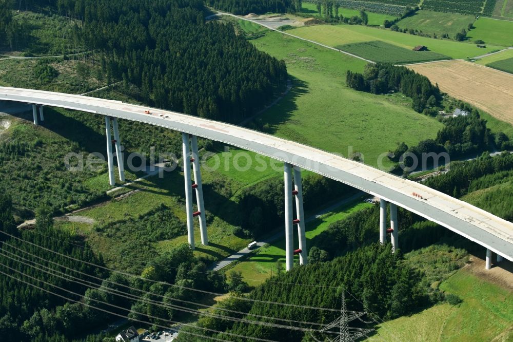 Aerial image Bestwig - Viaduct Nuttlar under construction overlooking the municipality Bestwig in North Rhine-Westphalia