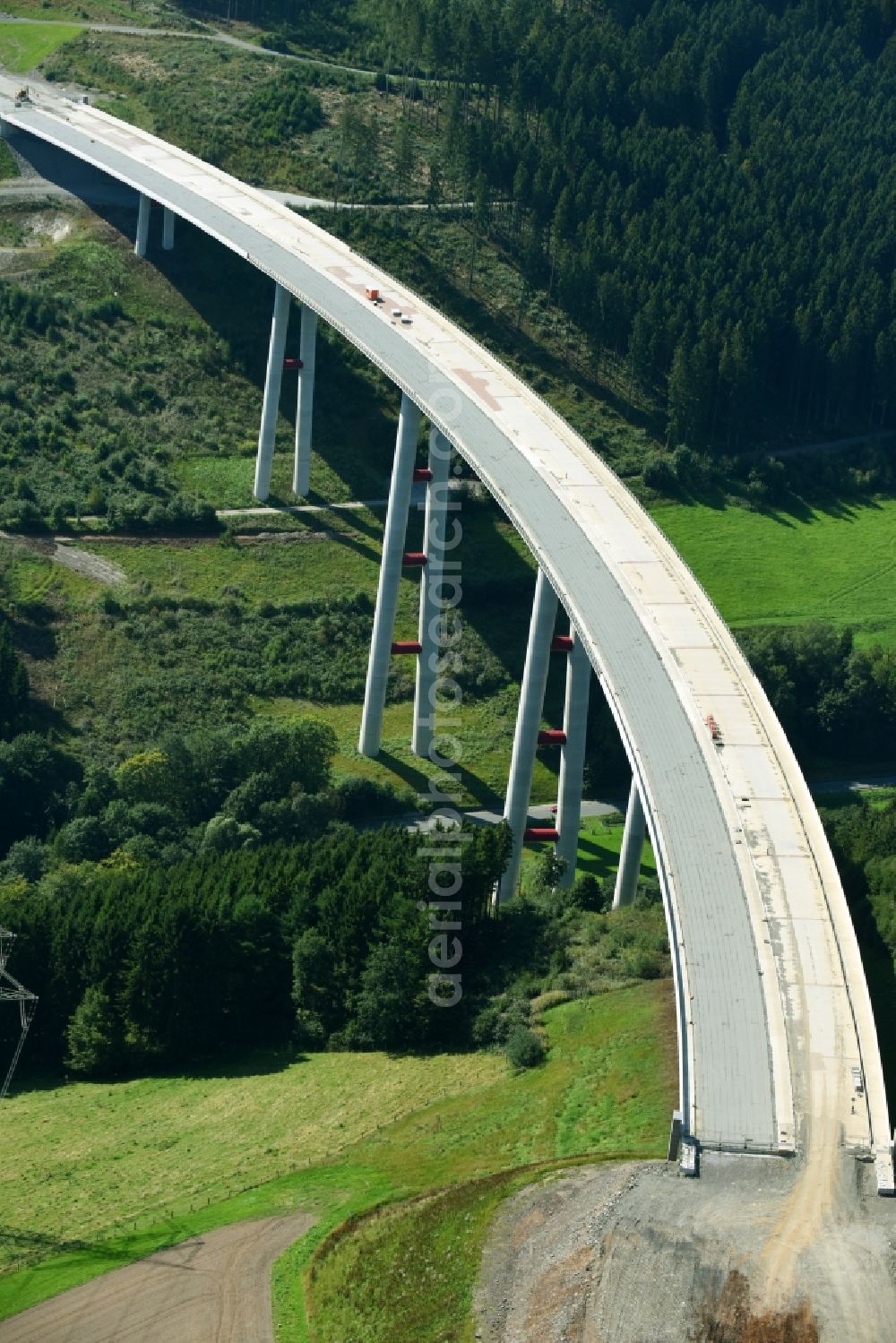 Aerial image Bestwig - Viaduct Nuttlar under construction overlooking the municipality Bestwig in North Rhine-Westphalia