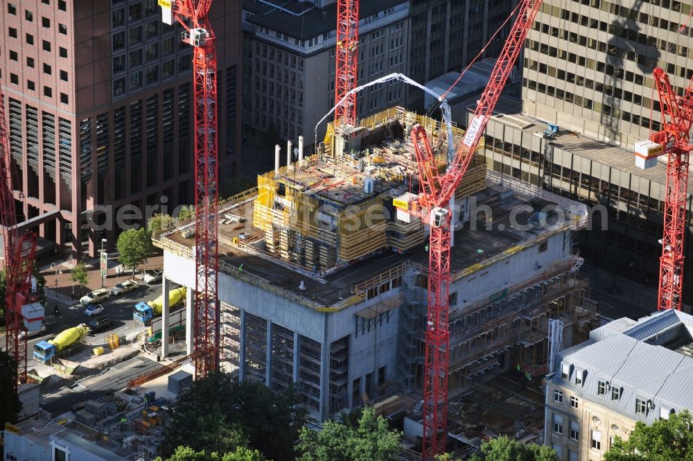 Aerial photograph Frankfurt am Main - View of the construction site of the new Taunus tower in Frankfurt / Main in Hesse. The new building is under the direction of the company smv, built according to plans by the architects Gruber + Kleine-Kraneburg by the construction company Züblin