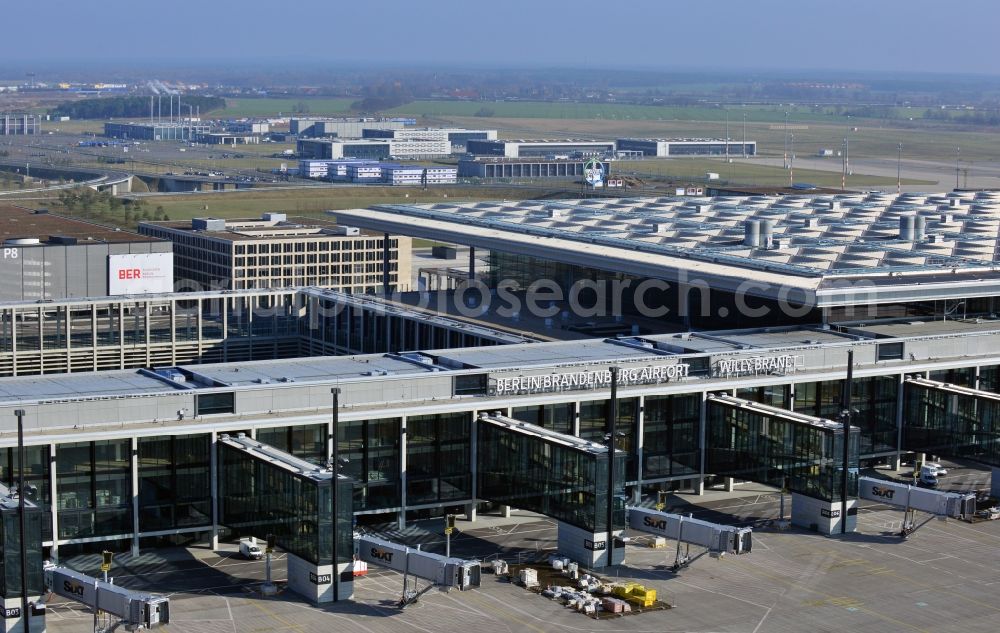 Aerial image Schönefeld - Site of the new airport BER / BBI AIRPORT BERLIN BRANDENBURG Willi Brandt in Schoenefeld in Brandenburg. The new terminal is in the south of the airport Berlin -Schoenefeld quality built