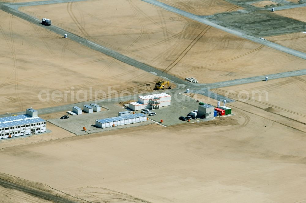 Grünheide (Mark) from the bird's eye view: Construction site for the new building of Tesla Gigafactory 4 on Schlehenweg - Eichenstrasse in the district Freienbrink in Gruenheide (Mark) in the state Brandenburg, Germany