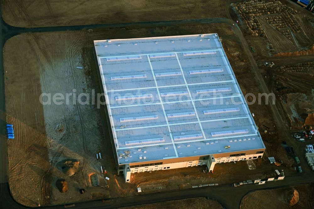 Aerial photograph Grünheide (Mark) - Construction site for the new building of Tesla Gigafactory 4 on Schlehenweg - Eichenstrasse in the district Freienbrink in Gruenheide (Mark) in the state Brandenburg, Germany