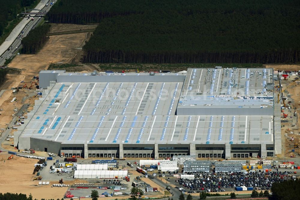 Aerial photograph Grünheide (Mark) - Construction site for the new building of Tesla Gigafactory 4 on Schlehenweg - Eichenstrasse in the district Freienbrink in Gruenheide (Mark) in the state Brandenburg, Germany