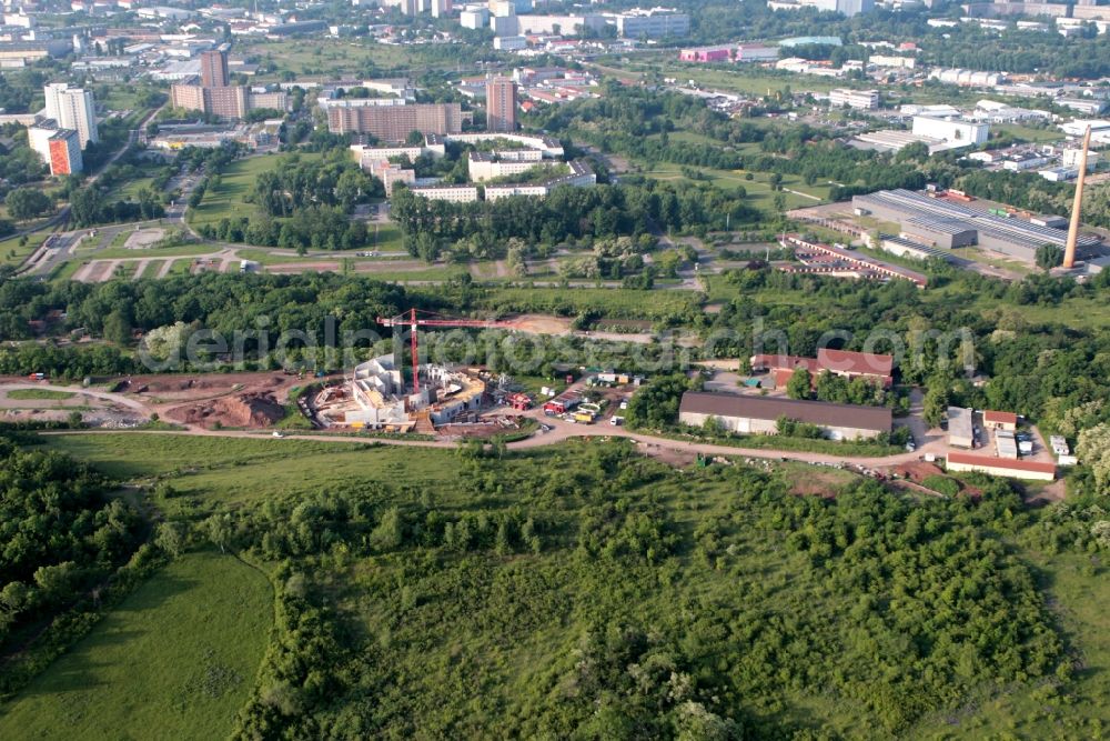 Erfurt from above - Overview of the construction site for the new elephant enclosure of the zoo park in Thuringia Erfurt in Thuringia