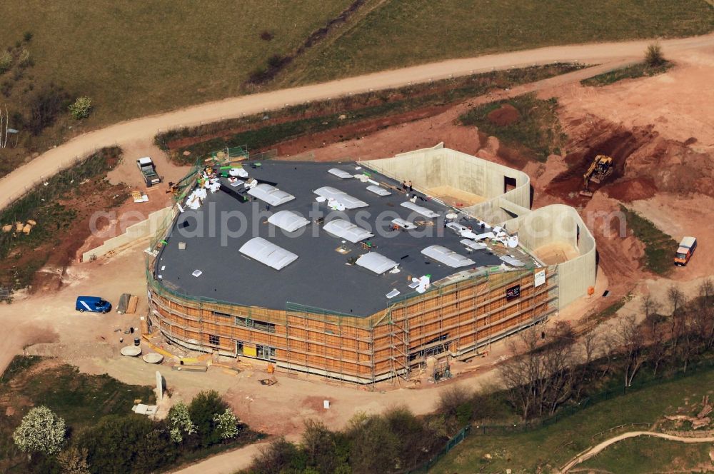 Erfurt from the bird's eye view: An overview of the construction site of the new building of the elephant enclosure in the Thuringian zoo park. The Executing company is Riedel Bau