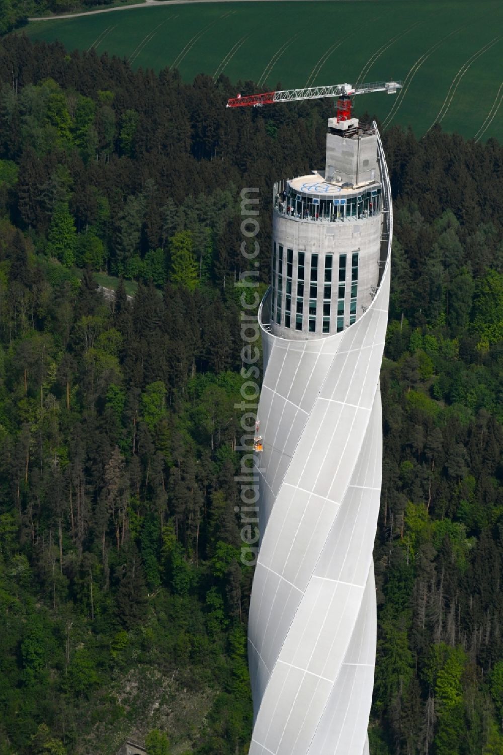 Rottweil from the bird's eye view: Site of the ThyssenKrupp testing tower for Speed elevators in Rottweil in Baden - Wuerttemberg. When finished the new landmark of the town of Rottweil will be the tallest structure in Baden-Wuerttemberg