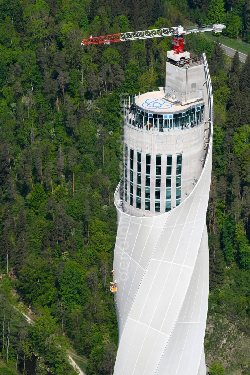 Aerial image Rottweil - Site of the ThyssenKrupp testing tower for Speed elevators in Rottweil in Baden - Wuerttemberg. When finished the new landmark of the town of Rottweil will be the tallest structure in Baden-Wuerttemberg