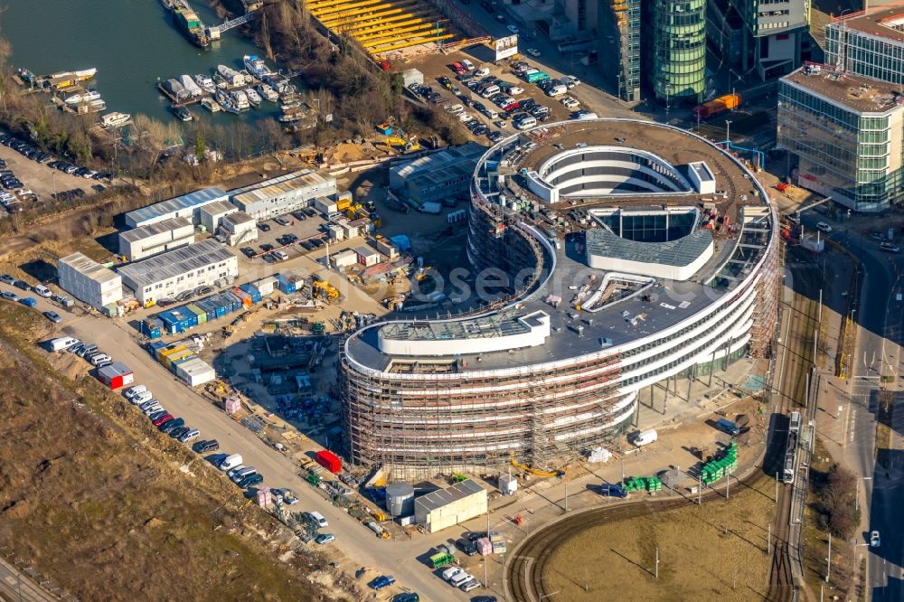 Aerial image Düsseldorf - Construction site for the new building trivago-Zentrale on Kesselstrasse in the district Medienhafen in Duesseldorf in the state North Rhine-Westphalia